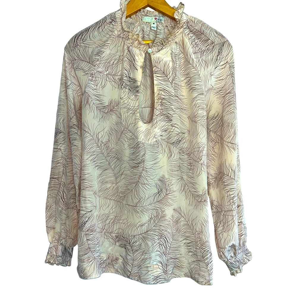Joie Silk Blouse Y2K- ruffle highneck with key hole front button closure. Size M